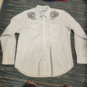GUESS VINTAGE Y2K Mens Button‎ Skull Embroidered White Shirt Long-Sleeve Men XXL